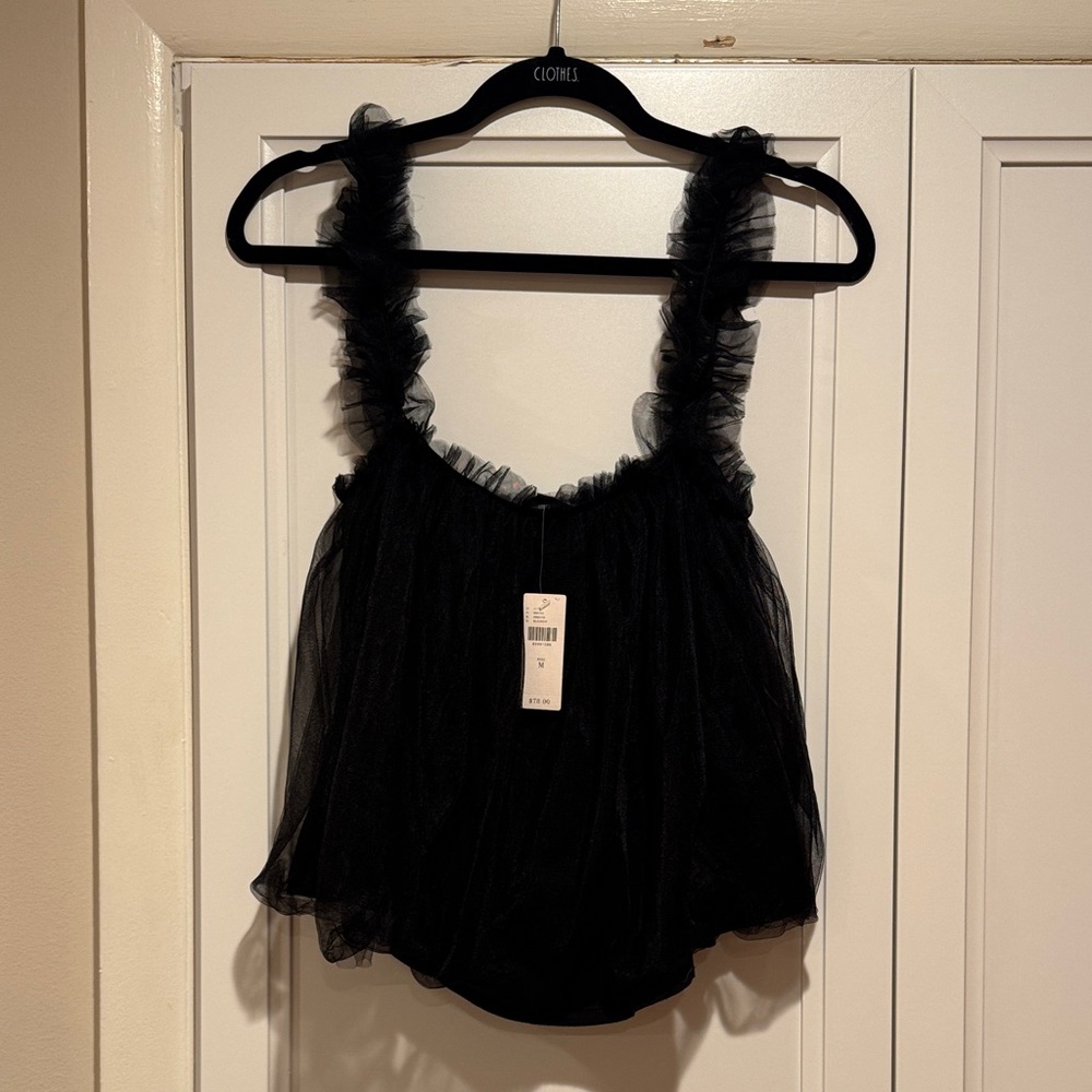 Anthropologie Black Sheer Ruffle Top